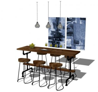 工业风餐厅软装SU模型下载_sketchup草图大师SKP模型