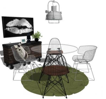 工业风偏厅家具SU模型下载_sketchup草图大师SKP模型