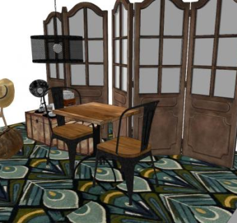 工业风家具组合SU模型下载_sketchup草图大师SKP模型