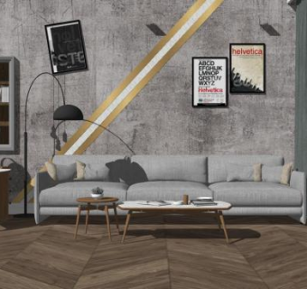 工业风客厅家具SU模型下载_sketchup草图大师SKP模型