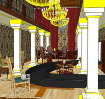 现代欧式酒店大堂SU模型下载_sketchup草图大师SKP模型