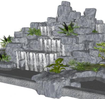 假山叠水su模型下载_sketchup草图大师SKP模型