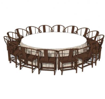 新中式宴会餐桌椅SU模型下载_sketchup草图大师SKP模型