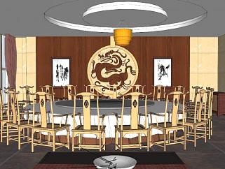 新中式宴会餐厅室内SU模型下载_sketchup草图大师SKP模型