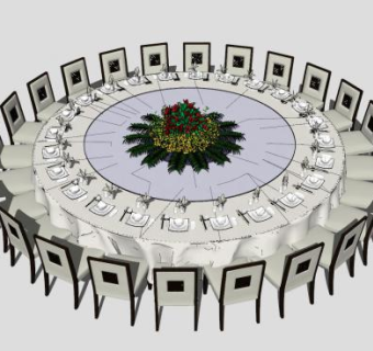 现代新中式宴会餐桌椅SU模型下载_sketchup草图大师SKP模型