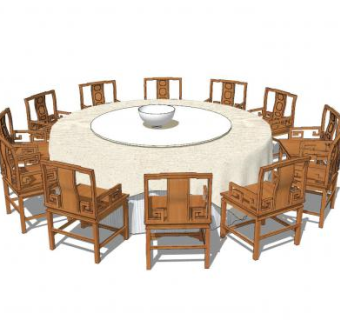 新中式宴会餐桌椅设计SU模型下载_sketchup草图大师SKP模型