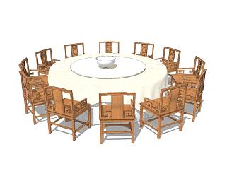 新中式宴会餐桌椅设计SU模型下载_sketchup草图大师SKP模型