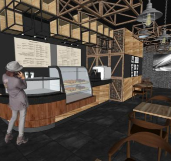 现代工业风奶茶店SU模型下载_sketchup草图大师SKP模型