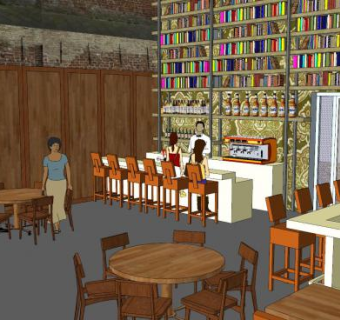 现代书店咖啡店SU模型下载_sketchup草图大师SKP模型