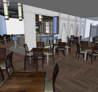 现代简欧咖啡店SU模型下载_sketchup草图大师SKP模型