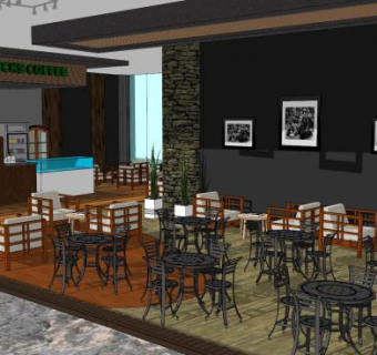 星巴克咖啡厅室内SU模型下载_sketchup草图大师SKP模型