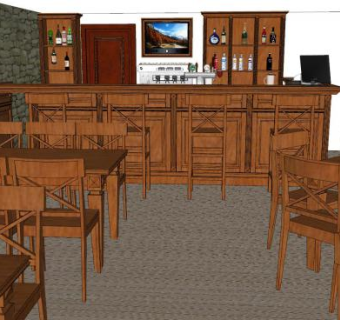 美式咖啡店SU模型下载_sketchup草图大师SKP模型