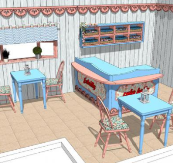 地中海风格咖啡厅室内SU模型下载_sketchup草图大师SKP模型