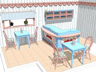 地中海风格咖啡厅室内SU模型下载_sketchup草图大师SKP模型