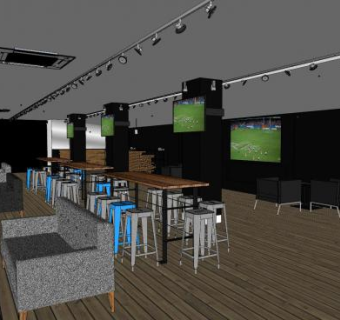 足球主题咖啡店SU模型下载_sketchup草图大师SKP模型