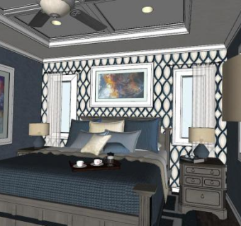 简欧卧室su模型下载_sketchup草图大师SKP模型