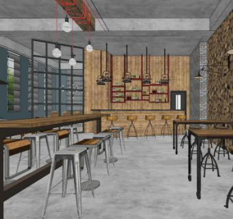 原木色调咖啡厅SU模型下载_sketchup草图大师SKP模型