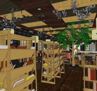 书店主题咖啡厅SU模型下载_sketchup草图大师SKP模型