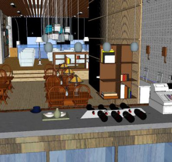 现代休闲咖啡店室内SU模型下载_sketchup草图大师SKP模型