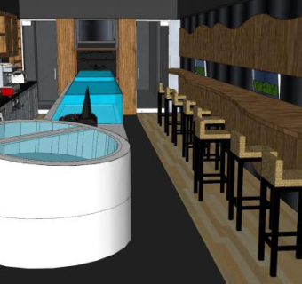 原木风格咖啡店SU模型下载_sketchup草图大师SKP模型