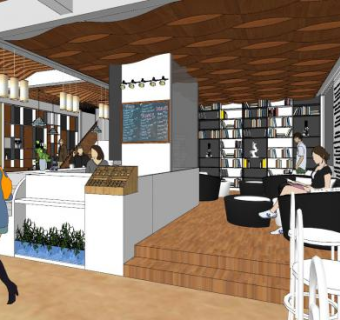 休闲书店咖啡厅SU模型下载_sketchup草图大师SKP模型