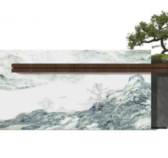 新中式山水前台柜SU模型下载_sketchup草图大师SKP模型