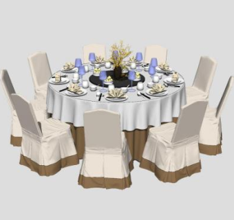 现代宴会餐桌椅SU模型下载_sketchup草图大师SKP模型