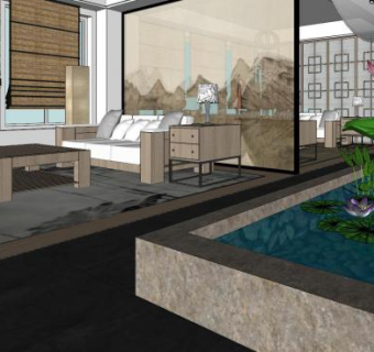 新中式酒店餐厅室内SU模型下载_sketchup草图大师SKP模型