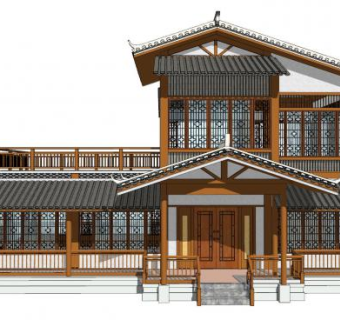现代民宿茶楼SU模型下载_sketchup草图大师SKP模型