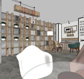 简约北欧咖啡厅SU模型下载_sketchup草图大师SKP模型