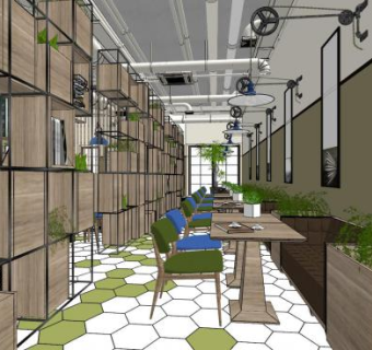 北欧书咖咖啡厅SU模型下载_sketchup草图大师SKP模型