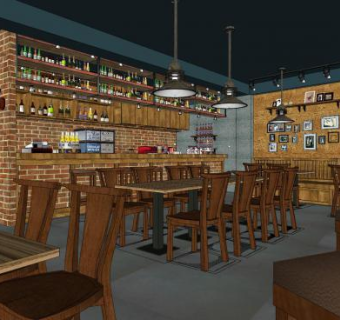 美式复古咖啡厅室内SU模型下载_sketchup草图大师SKP模型