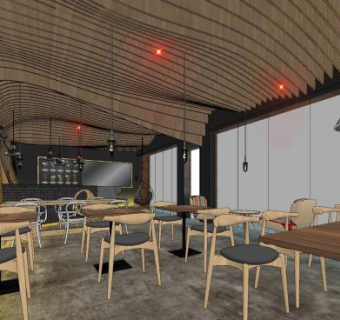 原木风咖啡厅SU模型下载_sketchup草图大师SKP模型