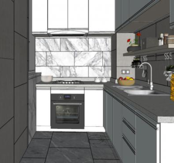 现代大理石风格厨房SU模型下载_sketchup草图大师SKP模型