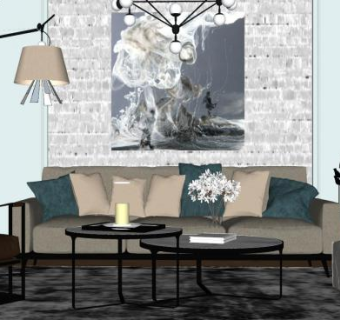 清新工业风客厅SU模型下载_sketchup草图大师SKP模型