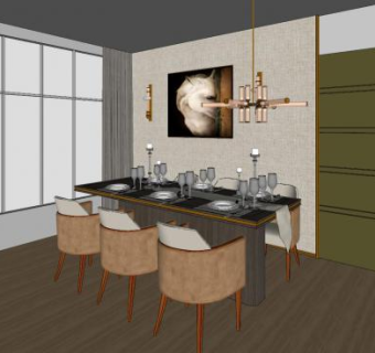 现代简约餐厅设计sketchup模型下载_sketchup草图大师SKP模型