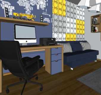 现代简约风书房SU模型下载_sketchup草图大师SKP模型