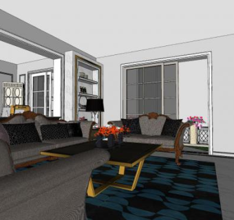 美式轻奢客厅SU模型下载_sketchup草图大师SKP模型