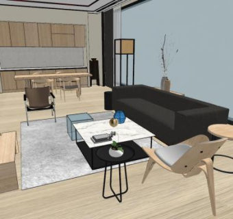 现代简约客餐厅设计SU模型下载_sketchup草图大师SKP模型