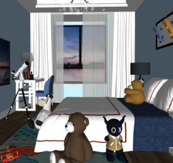 现代简约儿童卧房sketchup模型下载_sketchup草图大师SKP模型