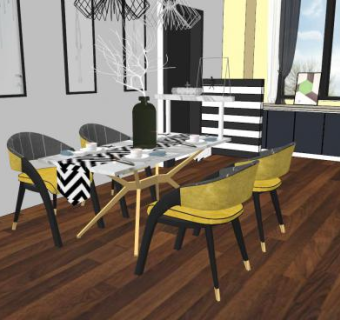 北欧简约餐厅家装设计SU模型下载_sketchup草图大师SKP模型