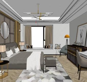 现代轻奢卧室SU模型下载_sketchup草图大师SKP模型