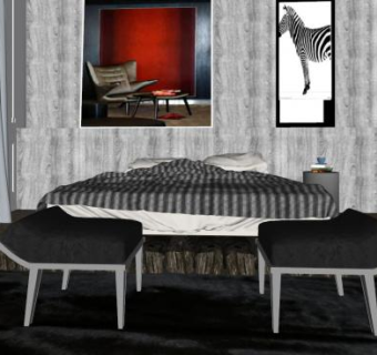 现代简约感卧室SU模型下载_sketchup草图大师SKP模型