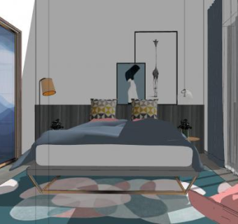 现代轻奢时尚卧室SU模型下载_sketchup草图大师SKP模型