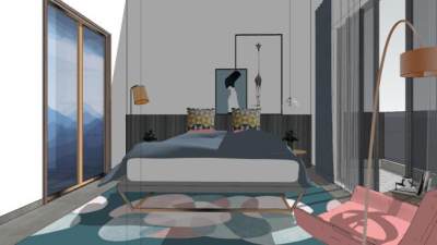 现代轻奢时尚卧室SU模型下载_sketchup草图大师SKP模型