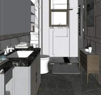 现代轻奢浴室家装SU模型下载_sketchup草图大师SKP模型