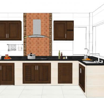 现代开放式厨房家装SU模型下载_sketchup草图大师SKP模型