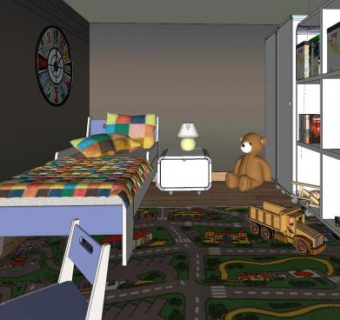 现代简欧儿童房SU模型下载_sketchup草图大师SKP模型