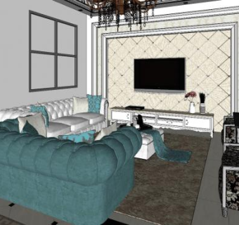 欧式公寓客厅家装SU模型下载_sketchup草图大师SKP模型