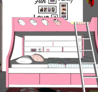 现代粉色儿童房SU模型下载_sketchup草图大师SKP模型